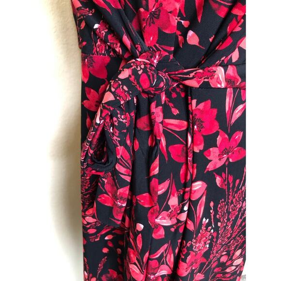 Tommy Hilfiger Long‎ Sleeve Midi Dress Faux Wrap V-neck Floral Red Black Elegant - Picture 12 of 16